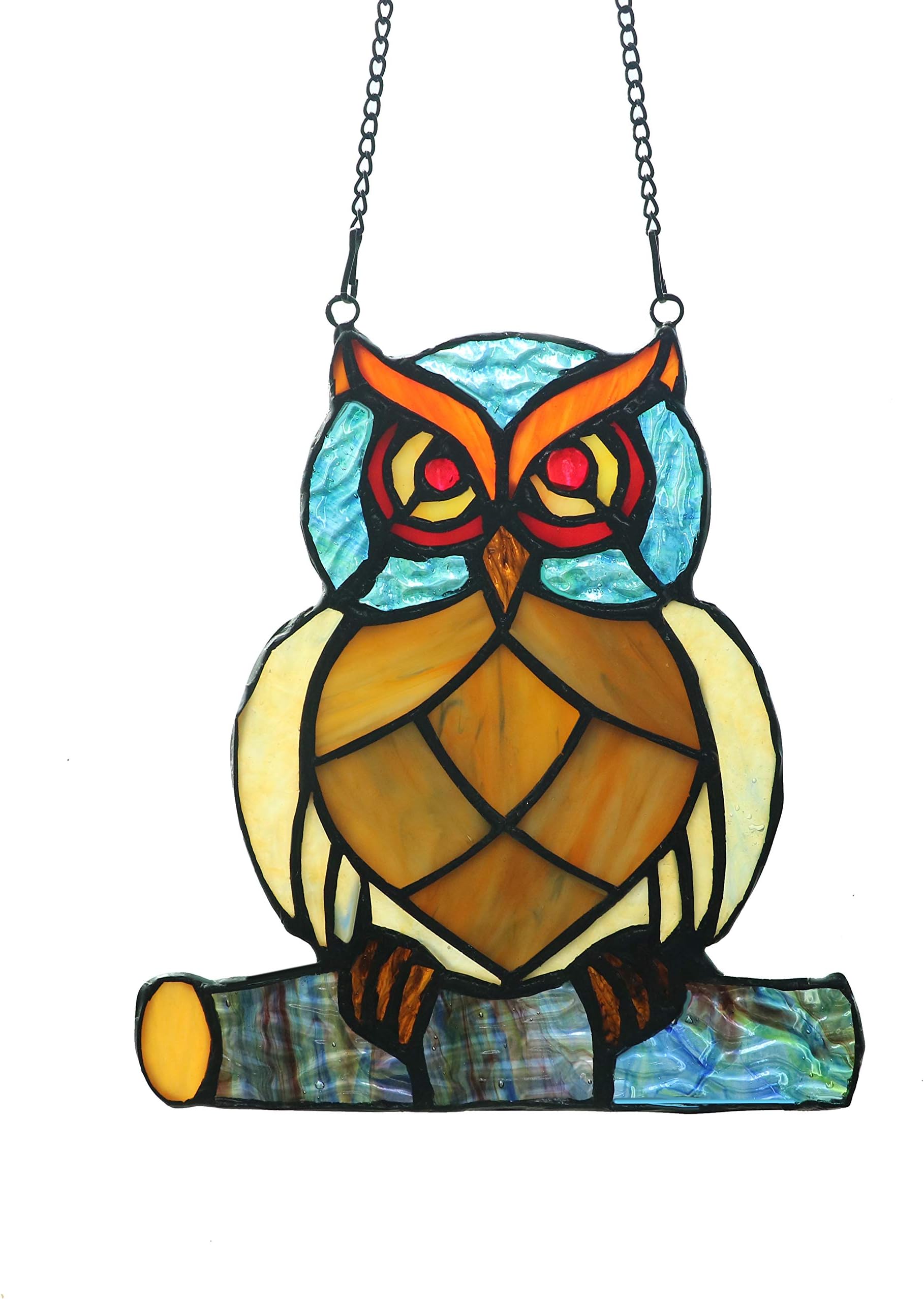 Stained Glass Owl Window Hanging Tiffany Style, 7" x 6"