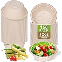 150 Pack 12 OZ Paper Bowls, Compostable Biodegradable Disposable Soup Bowls Bulk Heavy-Duty Round Eco-Friendly Sugarcane Bowl
