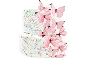 SUGAR ROBOT INC. Sugar Robot Edible Butterflies for Cake Decorating- Butterfly Cake Decorations- Assorted Size - Cake Toppers and Cupcake Toppers Made in the USA - Premium Crafted -15 pcs (Pink)