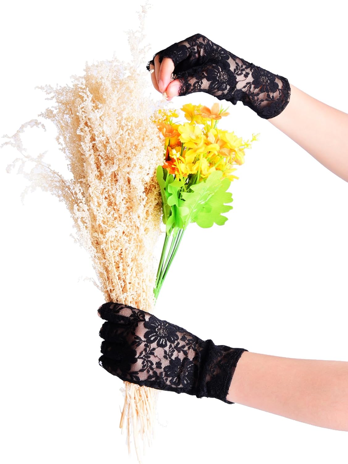 BBTO 3 Pairs 80s Lace Fingerless Gloves Costume Gloves for Christmas Accessory (Black): Clothing