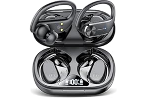 HADBLENG Ear Buds Wireless Earbuds Bluetooth 5.3 HiFi Stereo Running Headphones 68Hrs Playtime Over Ear Headphones with Earhooks for Sport, LED Digital Display IPX7 Waterproof Usb C for Running/Workout
