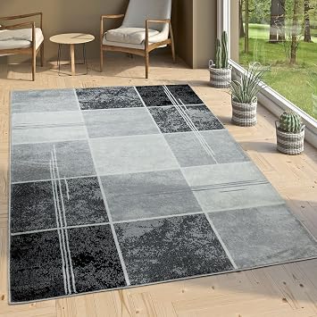 Paco Home Designer Teppich Kariert In Marmor Optik Meliert Grau