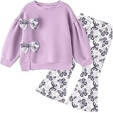Corfrute Girls Clothing Set Kids Bowknot Long Sleeve Top Printed Pants Girls Fall Outfit Set (3-10 Years)