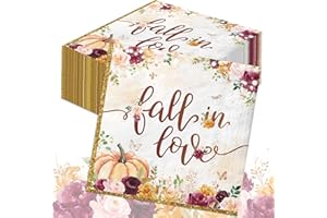 HAKOTI Fall in Love Bridal Shower Decorations - 40Pcs Fall in Love Napkins Fall Pumpkin Maple Leaf Party Napkins Fall in Love Wedding Table Decorations for Fall Bridal Shower,Autumn Party