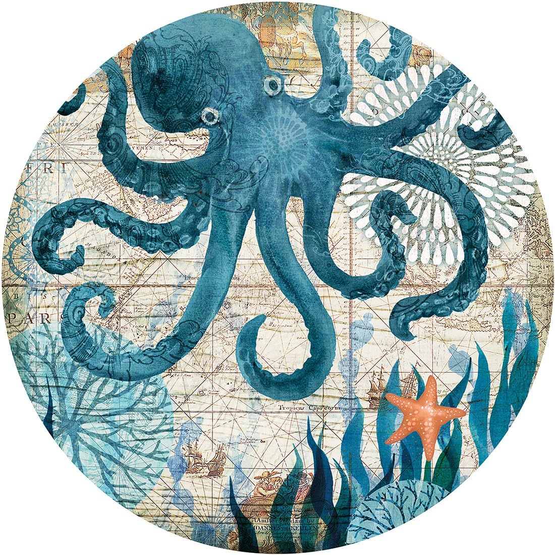 QIMOUSE Coasters 4 Pack, Octopus Design Drink Coasters - Soft Fabric Top with Anti-Slip Backing