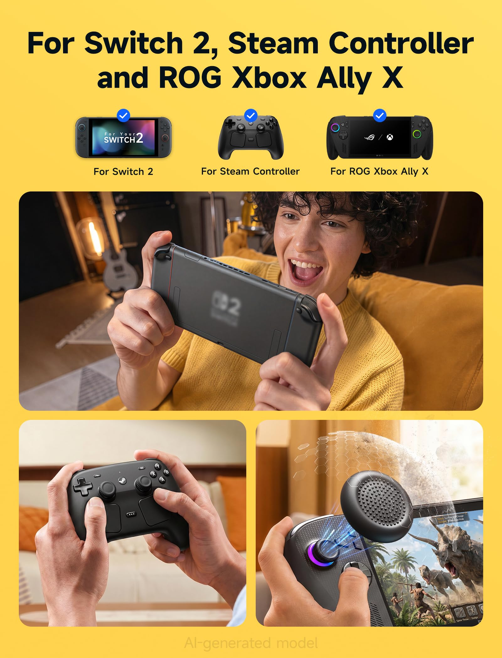 JSAUX Joystick Kappen für Nintendo Switch 2 (2025 Rutschfestes Upgrade), Switch ersatzteile, Verbesserter Gaming-Grip, Komfortabel & Langlebig, Switch 2 joycon Controller Zubehör – Schwarz (6 Stück) 2
