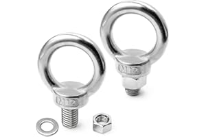 SRZTXU 2 Sets M12 x 20mm 304 Stainless Steel Eye Bolt Heavy Duty Shoulder Lifting Ring Threaded Eyebolts with Nuts Washers (2, M12 x 20 mm)