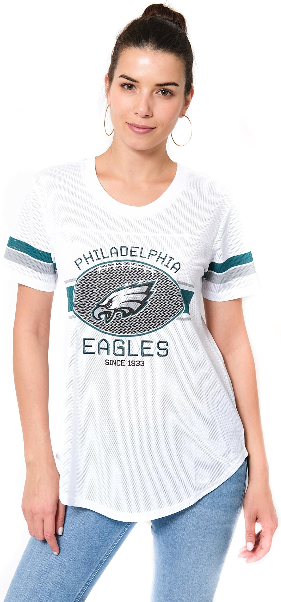 Ultra Game NFL Womens Soft Mesh Varsity Stripe T-Shirt
