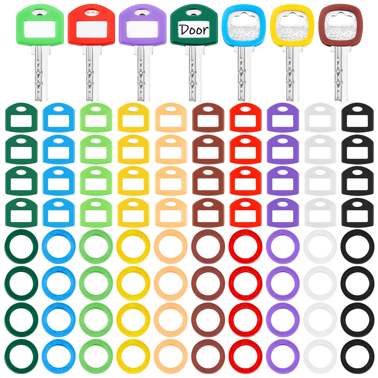 Photo 1 of Blulu 80 Pcs Key Labels Key Color Covers Caps Tags Covers Set Plastic Keys Identifier Rings Toppers for Tags Organization House, 2 Styles(Classic Color)