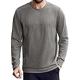 PINSPARK Men's Long Sleeve Shirts Crew Neck T-Shirt Casual Pullover Tees Soft Stretch Basic Tee Shirt with Zipper Pocket