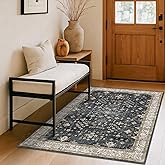 Boho Washable 4x6 Entryway Rug - Non-Slip Low Pile Geometric Area Rug for Living Room, Large Kitchen, Bedroom, Office - Ultra Soft Dark Modern Aesthetic Decor, Black & Multi