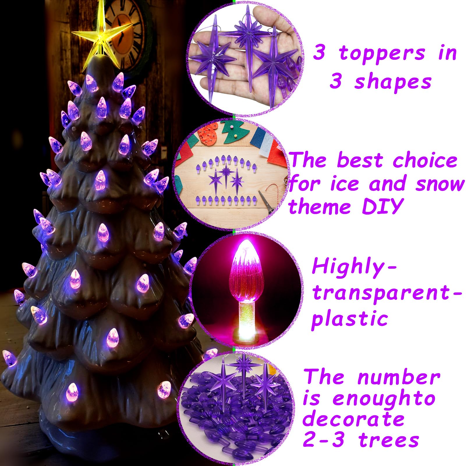 KonohaELF Ceramic Christmas Tree Replacement Lights Bulbs, Purple