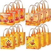 HOWAF 12Pcs Thanksgiving Gift Bags with Handles, Reusable Thanksgiving Tote Bags for Thanksgivings Day & Party Favors, Non-woven Thanks Giving Bag, Tuekey Themed Treat Bags