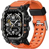 amBand Rugged Case with Band for Apple Watch 46mm, Compatible with Apple Watch (iWatch) Series 10 11, Military Grade Shockproof Bumper Cover, Tactical Band for Men, Orange