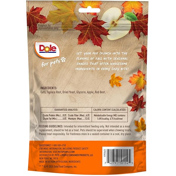 DOLE FOR PETS DOG BISCUITS AUTUMN APPLE FALL FLAVOR, REAL FRUIT FLAVOR VEGAN CRUNCHY TREATS, NO WHEAT CORN SOY OR ARTIFICIAL ADDITIVES, BITE SIZE TRAINING SNACKS FOR DOGS, 7 OZ