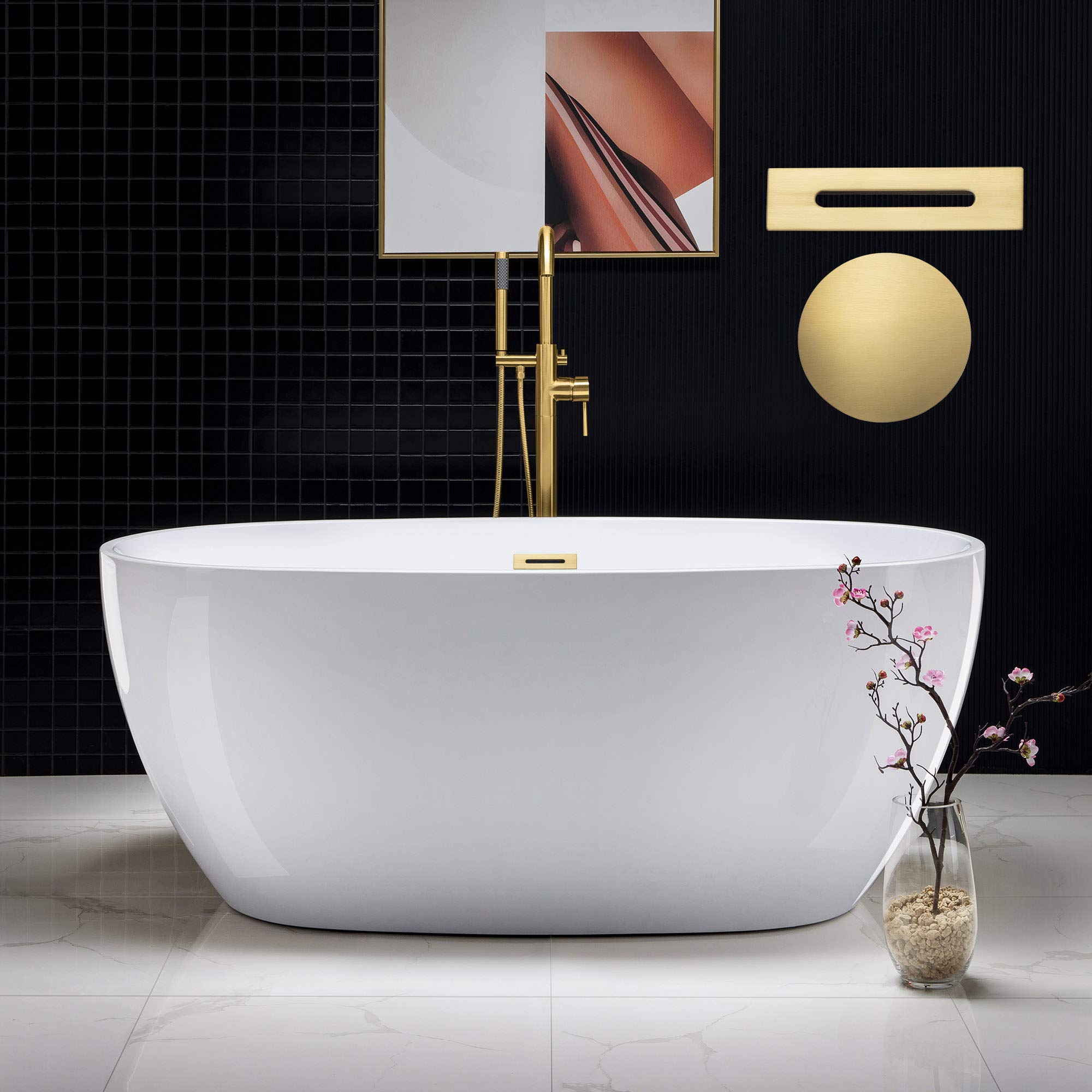 Photo 1 of WOODBRIDGE 59"Freestanding White Acylic Soaking Bathtub with Brushed Gold Drain and Overflow,BTA1518 -BG-Drain &O