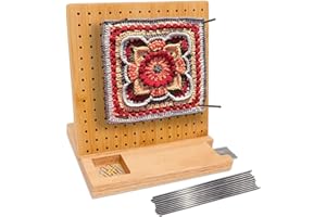 ISWABARD Blocking Board for Crocheting with 15 Stainless Steel Rods Crochet Blocking Board Large Base Bamboo Granny Square with Pegs, Gifts for Crocheters, 7.7x7.7 Inch Blocking Mats (C-7.7'')