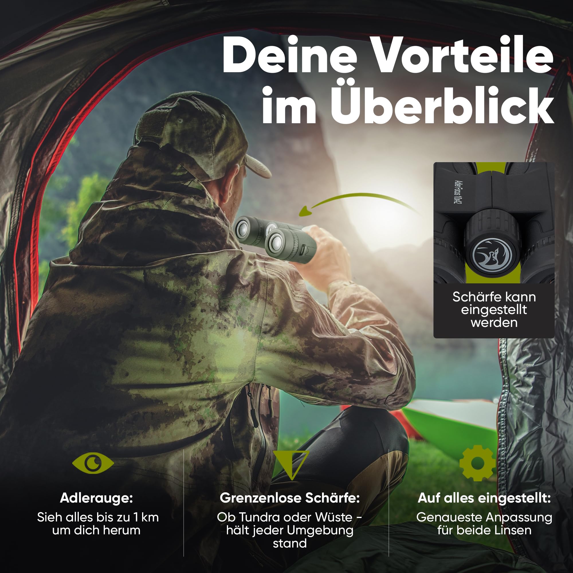 Adler Focus Fernglas 10x42 für Erwachsene, Eagle-Eye-Technologie, 18mm HD Augenmuschel, BAK4+FMC, Feldstecher, für Brillenträger, Reisen, Wandern, Jagd, Perfekt für Brillenträger! 7