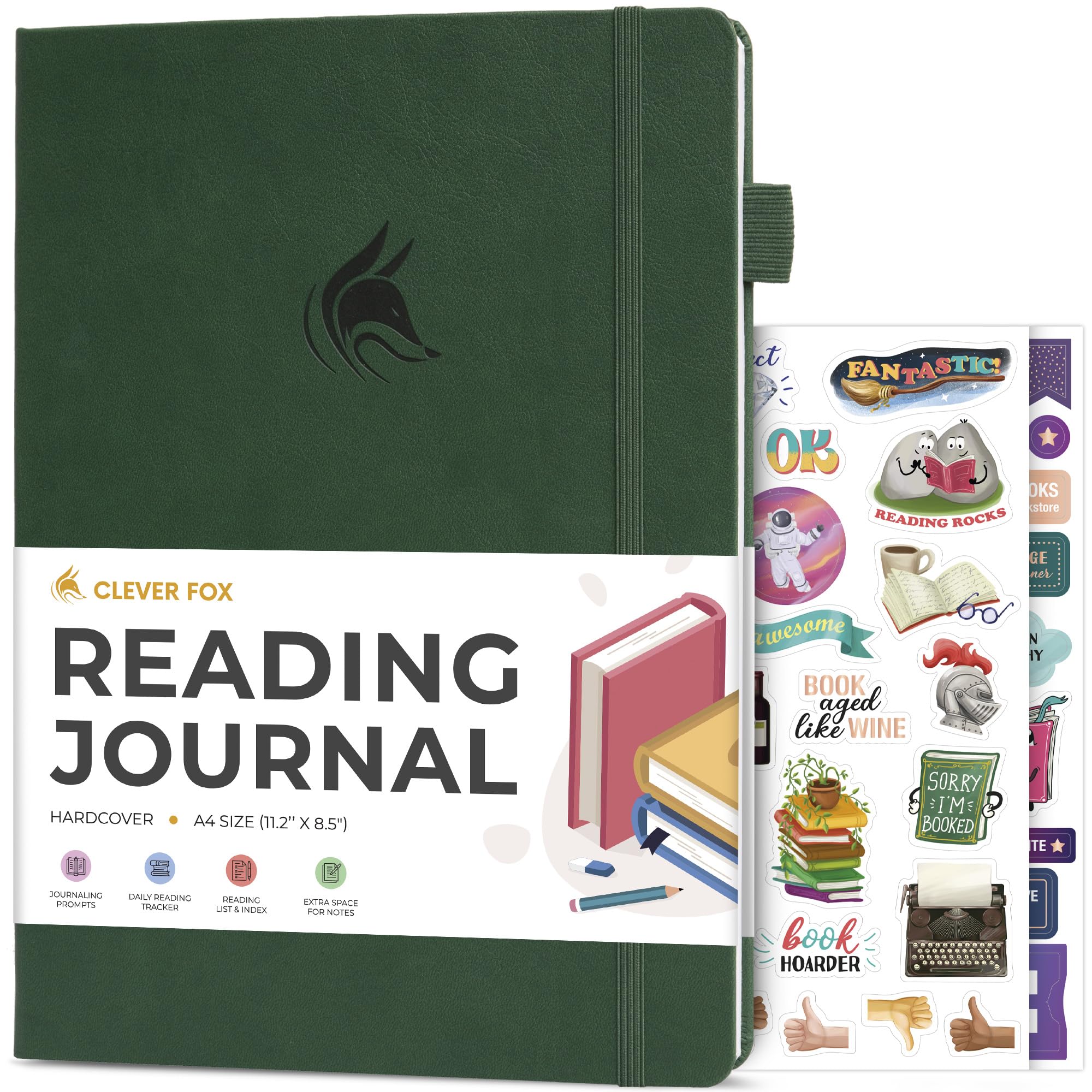 Photo 1 of **USED** Clever Fox Reading Journal Large – Guided Book Review Log & Tracker – Gifts & Accessories for Reading Lover – Book Tracking Journal for Kids & Adults, 8.5x11.2” (Forest Green)
