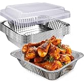 YLT WAX 9x13 Disposable Aluminum Foil Pans with Clear Lids (10 Pack), Durable Half Size Deep Extra Heavy Duty Food Containers for Baking, Cooking, Roasting, Heating or Steam Table