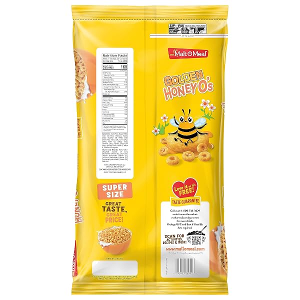 MALT-O-MEAL GOLDEN HONEY O’S BREAKFAST CEREAL WITH SWEETENED CORN, OATS, AND RICE, LARGE SIZE FOR FAMILY, 30 OZ RESEALABLE BAG