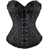 TRIWORKS Corset Tops for Women Lace up Boned Bustier Floral Overbust Corset for Halloween Costume Renaissance Corset