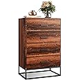 WLIVE Wood Dresser for Bedroom with 4 Drawers, Chest of Drawers, Tall Dresser Drawers with Sturdy Metal Frame for Hallway, Living Room, Closet, Brown Oak
