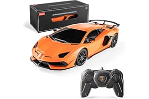 BEZGAR Remote Control Car Licensed RC, 1:24 Lambo Toy Car for Kids, Lambo Aventador SVJ Remote Control Model Electric Sport Racing Hobby Toy for 3 4 5 Year Old Boy Birthday Gift (Orange)