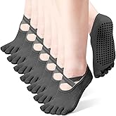 SATINIOR 7 Pairs Yoga Toe Socks with Grip Women Non Slip Sticky Full Toe Socks for Pilates, Ballet, Dance, Barefoot (Dark Gray)