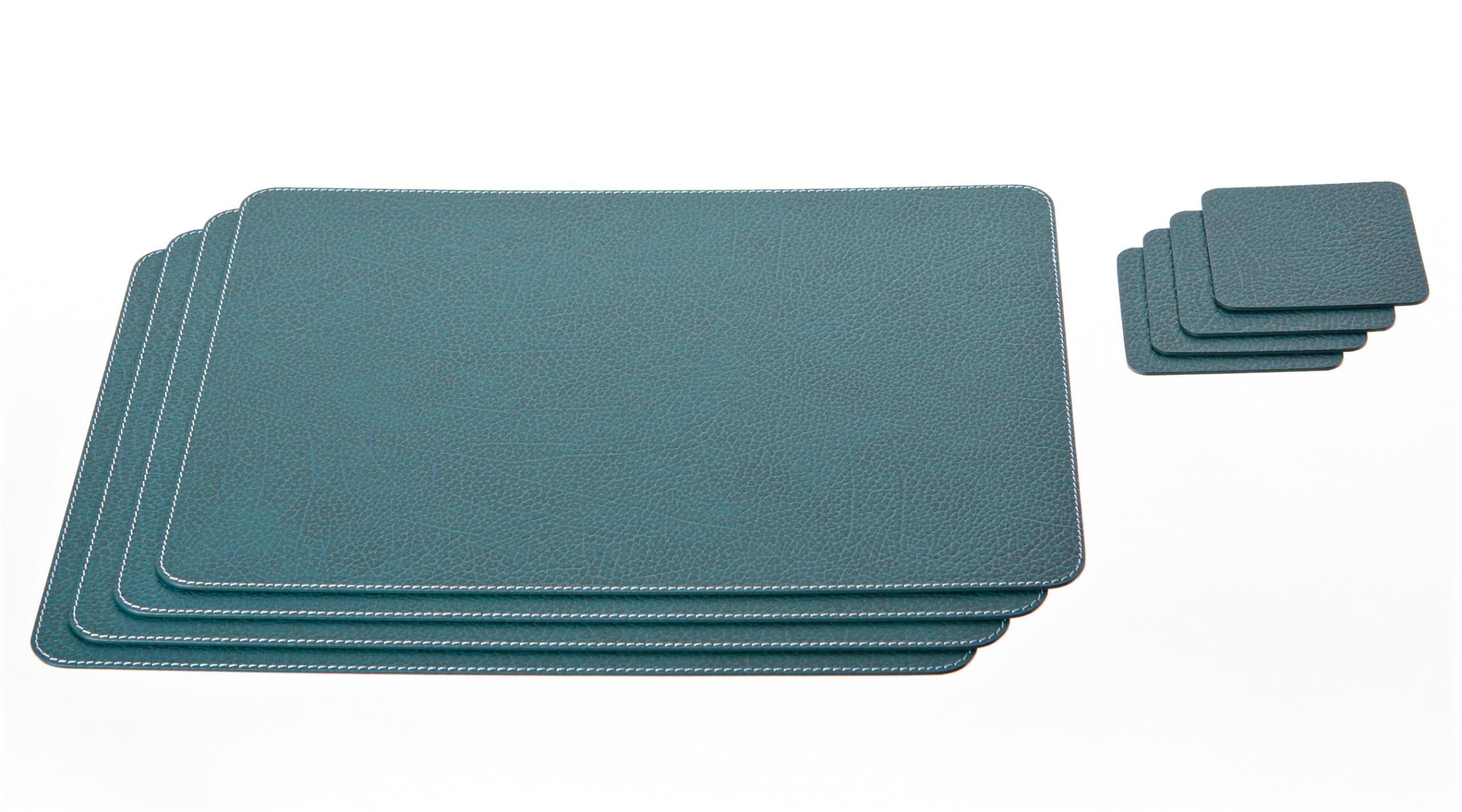 Nikalaz Set of Placemats and coasters, 4 table mats and 4 coasters, Place Mats, Recycled leather (Petroleum Green, 45.7 x 33.02 cm)