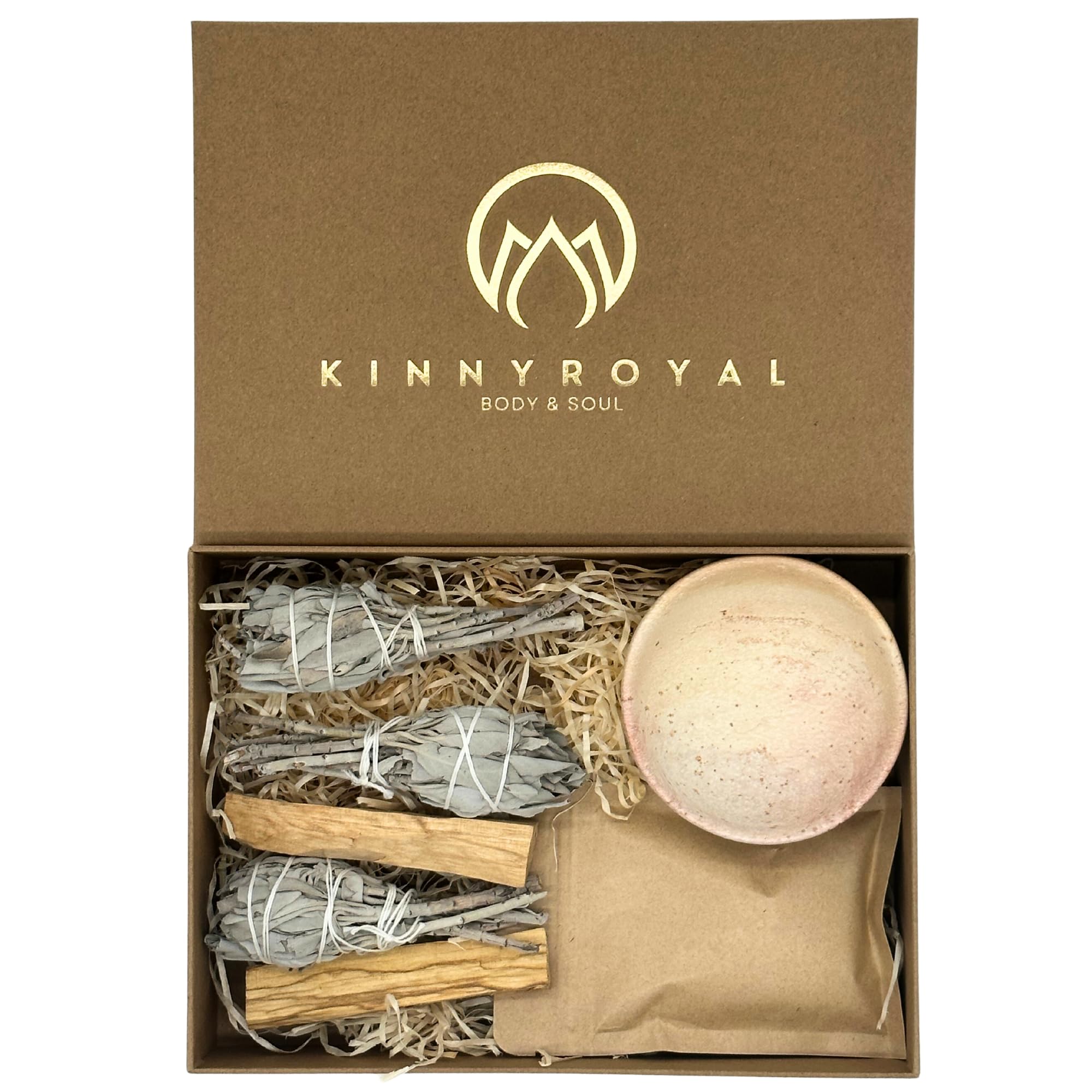 KinnyRoyal Smudge Kit: White Sage Sticks, Palo Santo & Soapstone Bowl | Beginner Home Energy Cleansing | Natural Incense Gift Bundle
