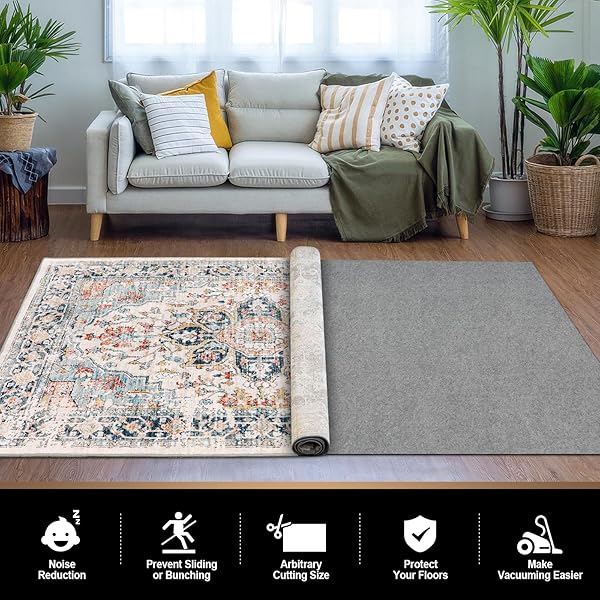 TREETONE RUG PAD – 4′ X 6′ – 1/8″ THICK – DUAL SURFACE FELT + RUBBER GRIPPER – LUXURIOUS CUSHIONED RUG PAD – SAFE FOR ALL FLOORS AND FINISHES INCLUDING HARDWOODS