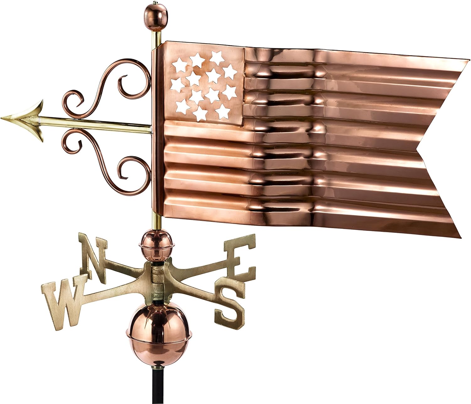 Weathervanes - Good Directions American Flag Weathervane, Pure Copper