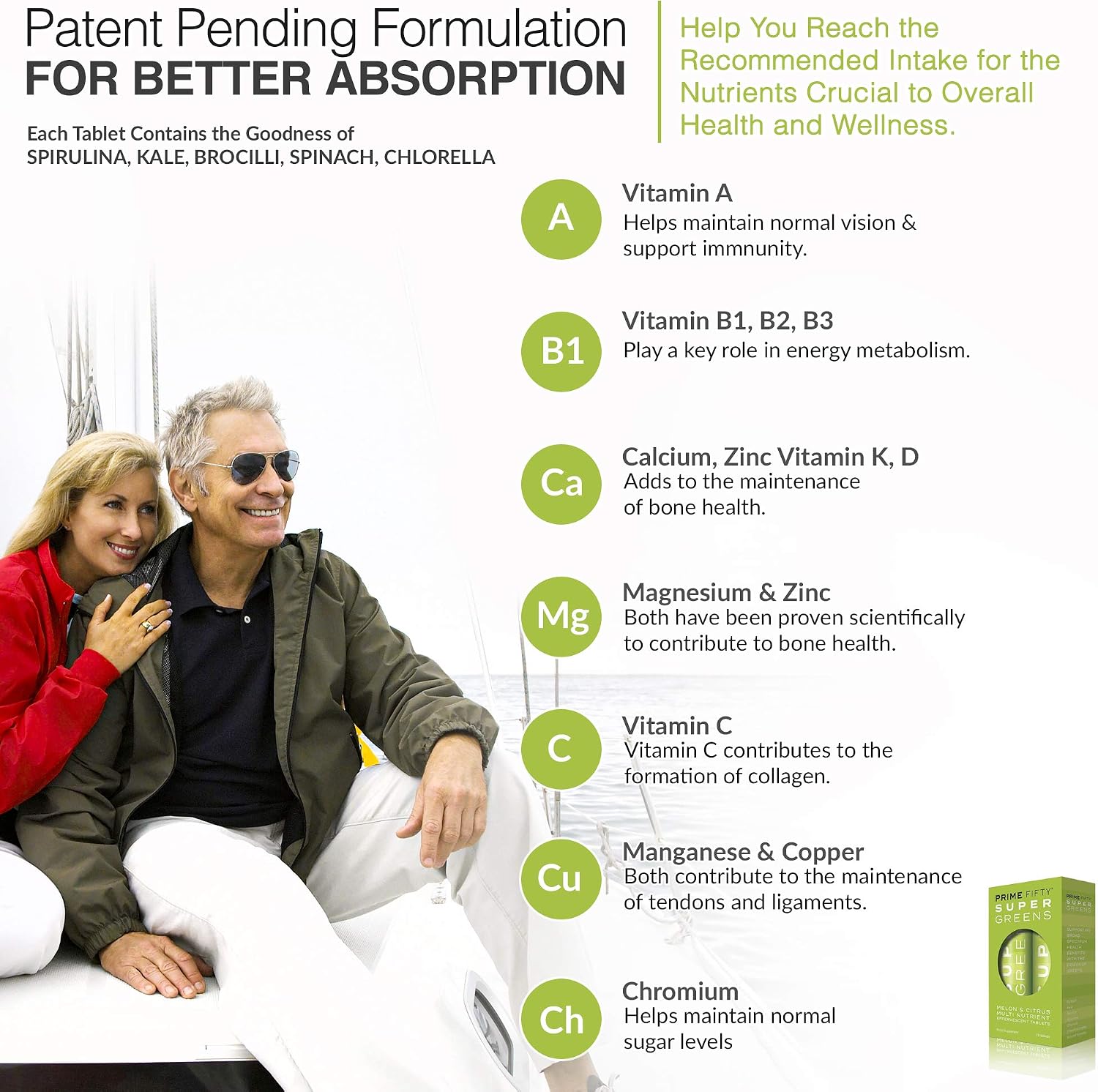 Prime Fifty Super Greens+ Supplement, Effervescent Multivitamins Tablets, 28 Day Supply - Image 5