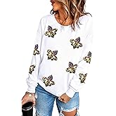 SELINK Womens Sequin Sweatshirt Oversized Crewneck Long Sleeve Casual Pullover Tops