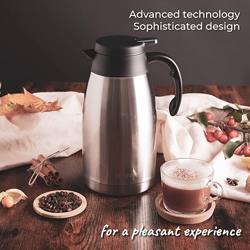 Thermal Coffee Carafe Stainless Steel Heavy Duty, 24hr Lab Tested Heat  Retention, Liter 68oz Insulated Cof