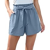 HIYIYEZI Women Casual Shorts Bowknot Tie Waist Summer Shorts with Pockets