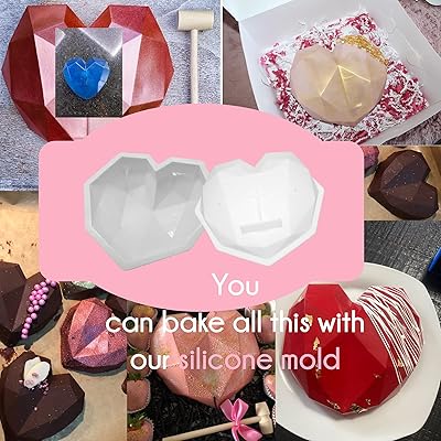 Buy Heart Breakable Chocolate Silicone Mold Mousse Cake Baking 3d Diamond Shape Heart Shaped Tray 8 Inch Pan Mould Silicon Candy Fondant Love Breakable Dessert Ice Pieces Trays Wooden Hammer Online