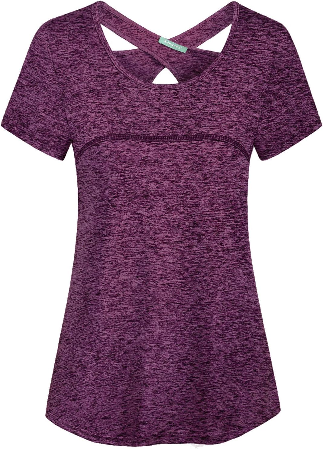 Woman Short Sleeve Round Neck Criss Cross Back Yoga Shirt