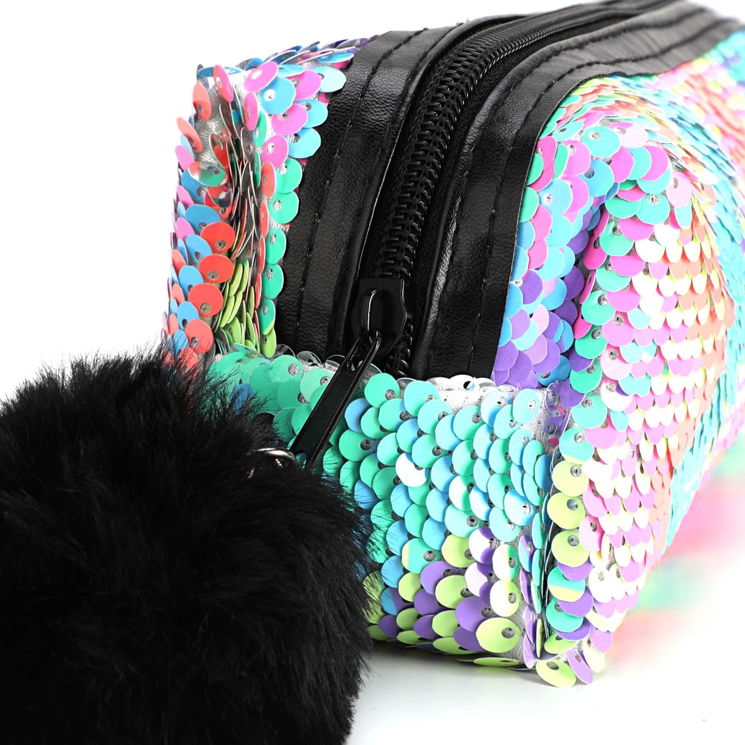PHOGARY Mermaid Sequins Pencil Case for Girls Secondary School Pencil Bags with Fluffy Zipper - Image 5