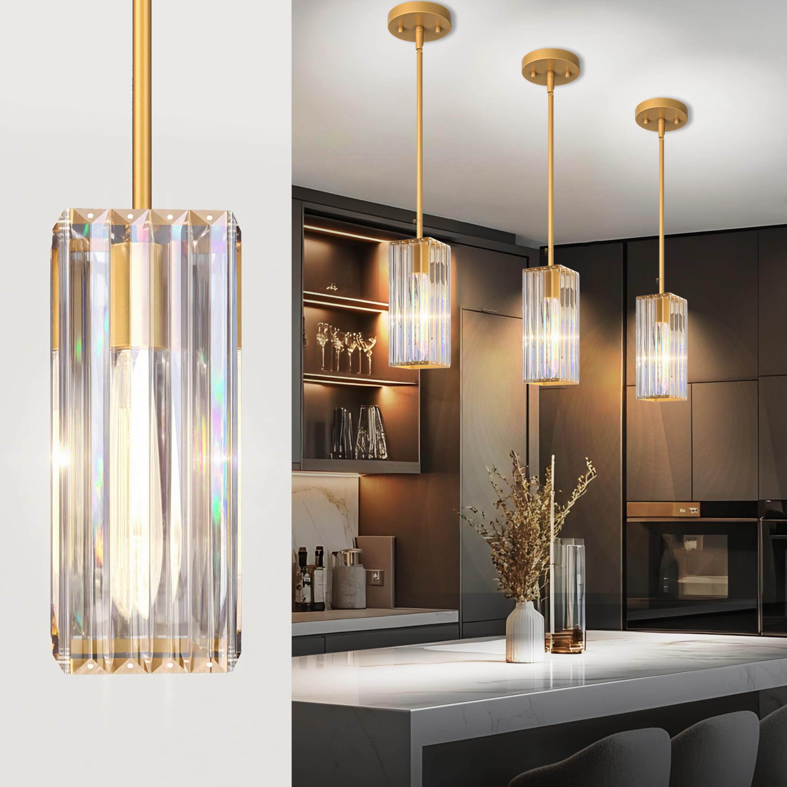 Photo 1 of *UNTESTED*
GOOUQA Crystal Pendant Lights for Kitchen Island - 10" Gold Adjustable Chandelier, Dimmable E26 Hanging Fixture, Modern Lighting for Dining Bar 3pcs
