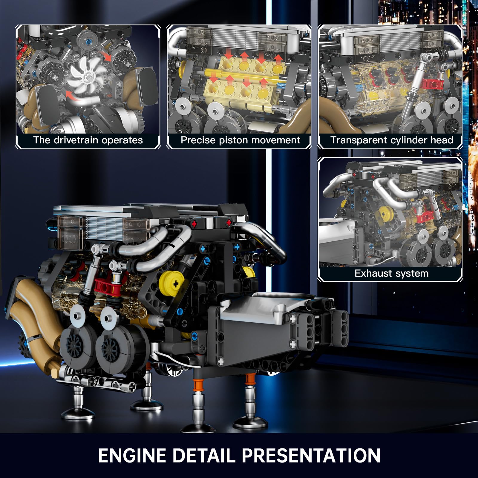 Mould King 10131 Technik W16 Motor Bausatz Bausteine Motor Modell Klemmbausteine Simulation Motors mit Vier Turbolader Engine kit für Erwachsene (952 Teile) 6