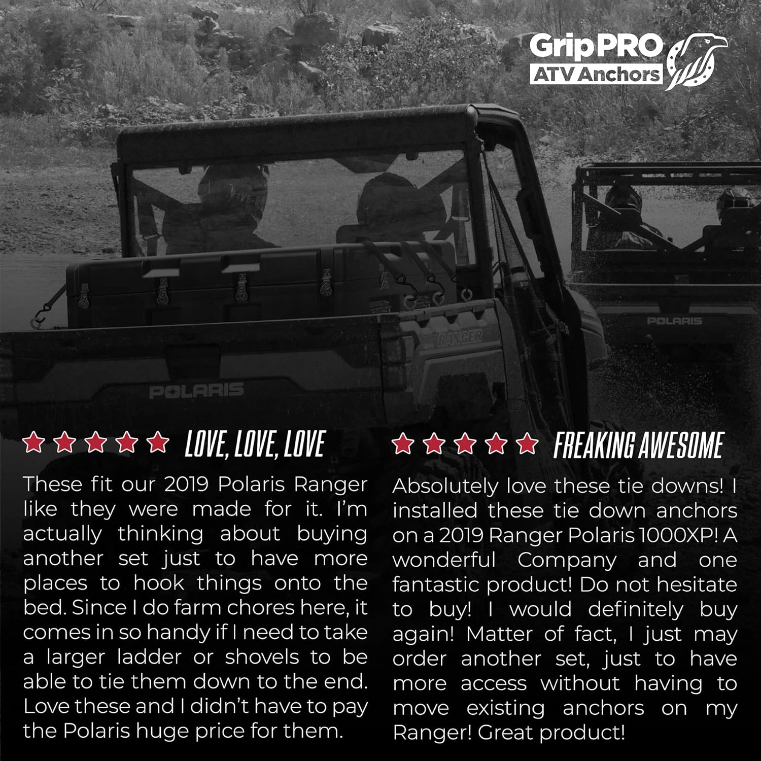 GripPRO ATV Anchors to fit Polaris Ranger & General Lock & Ride - ATV Tie Down Anchors Set of 6 - OEM Quality Fit ATV Lock and Ride Accessories - Patented Design - Will NOT FIT RZR: Automotive