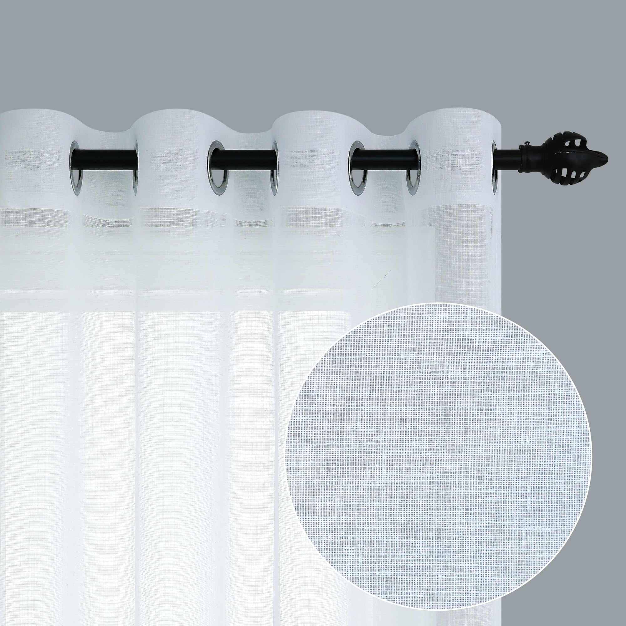 White Sheer Curtains 63 Inch Length for Bedroom Decor 2 Panel Grommet Light Filtering Linen Textured Semi Transparent White Tulle Curtain for Kids Room Living Dining Playroom Sunroom Window 52x63 Long