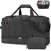 ZOMFELT Travel Duffle Bag for Men, 45L Carry On Luggage 22x14x9 Airline Approved, Waterproof Canvas Overnight Duffel Bag with Removable Dividers, Weekender Gym bag with Shoe Pocket (Washed Black)