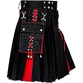 DSS KILTS Modern Two-Tone Utility Kilt for Men | 100% Cotton Work & Fashion Kilt with Detachable Pockets & X-Lace Design