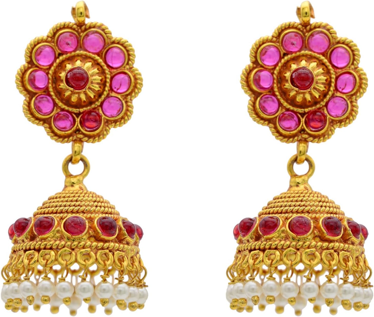 Hyderabad Jewels Girls' Antique Golden Jhumka Red