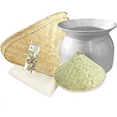 PANWA Sticky Rice Cooking Set Aluminum Cook Pot Diameter 8 1/2" (22 cm), Bamboo Steamer Basket with 24’’ Cheesecloth and Wick