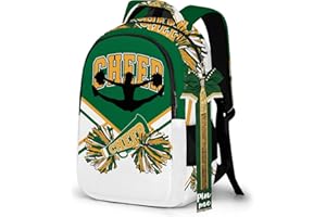 PAXIAROY Cheer Backpack with Glitter Cheerleader Keychain, Cheer Pin Strap for Backpack, Cheerleading Gifts for Team Women (Gold Green)