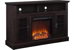 Ameriwood Home Chicago Fireplace TV Stand for TVs up to 50 Inch, Replaceable Electric Fireplace Insert Heater, Realistic Log and Flame Effect, For Living Room or Bedroom, Espresso